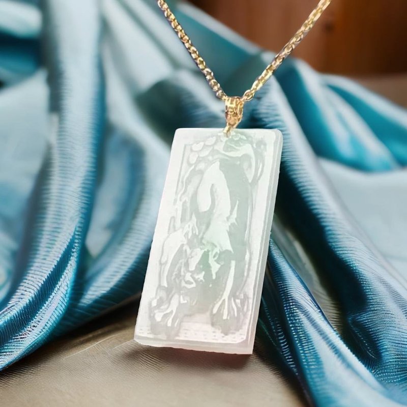 冰飘阳绿翡翠下山虎项链 18K金坠头 | 天然缅甸玉A货翡翠 | 送礼 - 项链 - 玉石 透明