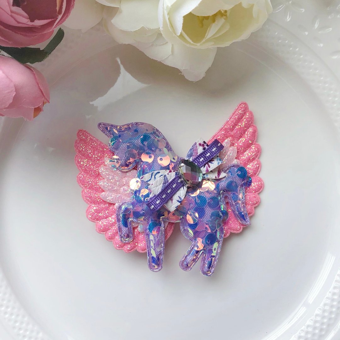 闪亮鱼鳞独角兽飞马儿童女孩发夹发饰-紫色飞马 - 发饰 - 其他材质 紫色
