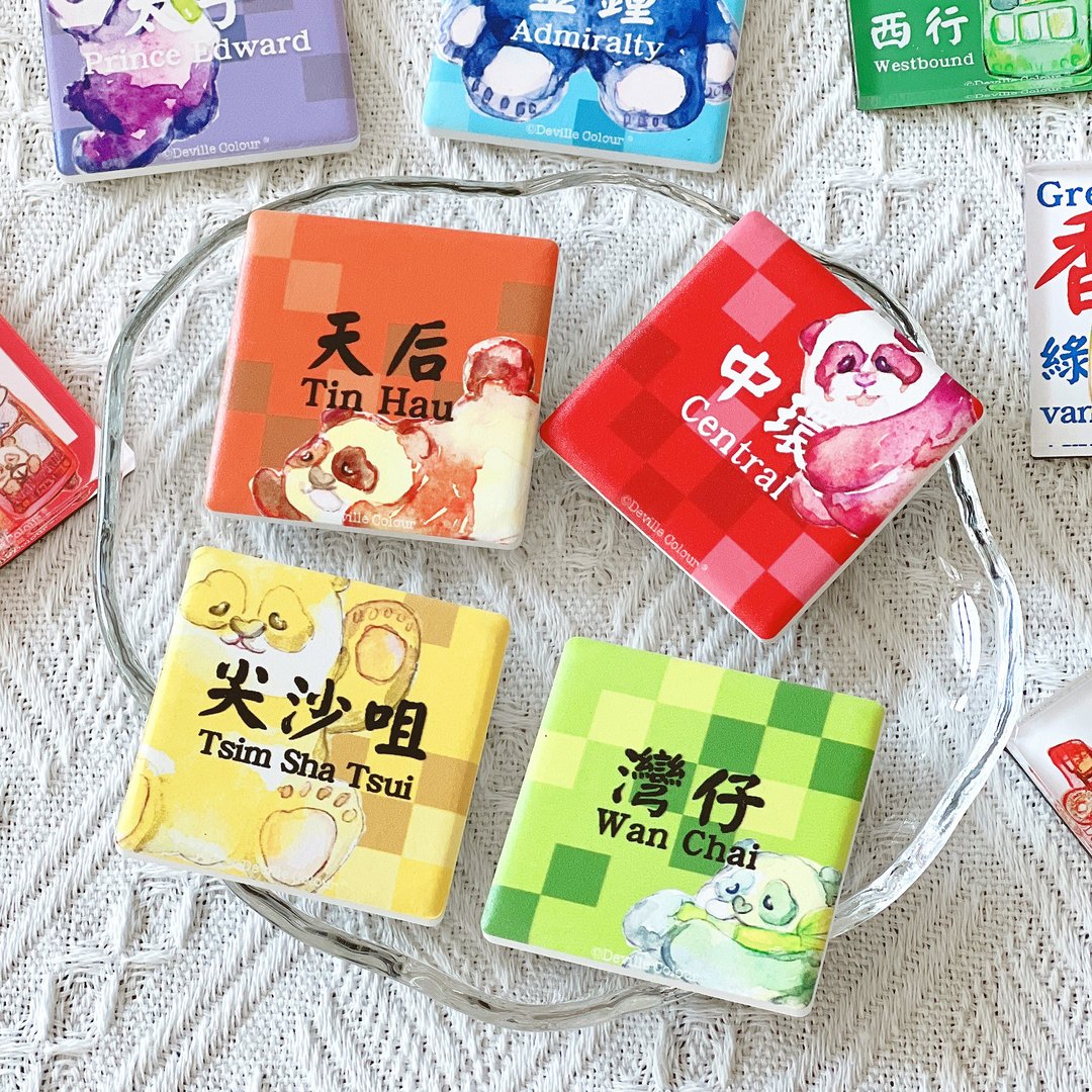 【彩虹熊猫游香港】水彩插画 仿瓷磁石贴 冰箱贴 手信 伴手礼 - 冰箱贴/磁贴 - 压克力 多色