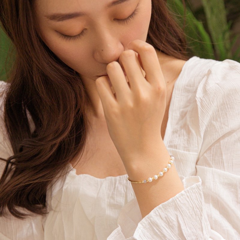 泪光 白 珍珠-施华洛世奇水晶-14k包金材料 母亲节 礼物 定制化 - 手链/手环 - 其他金属 白色