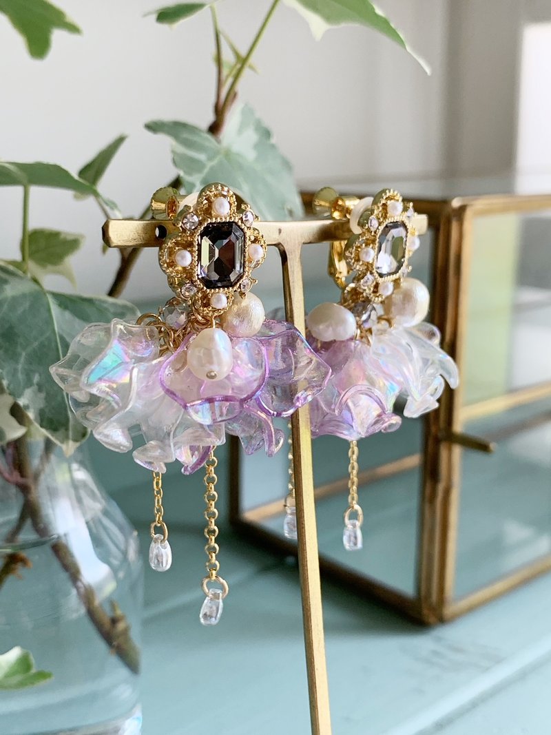 舞裙般的紫色与淡水珍珠耳环｜芭蕾核心风格 - 耳环/耳夹 - 压克力 紫色