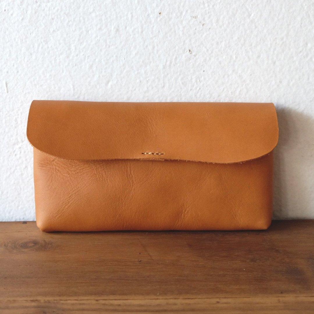 Wrinkle Caramel Leather Long Wallet / Leather Coin Clutch Purse - 皮夹/钱包 - 真皮 咖啡色