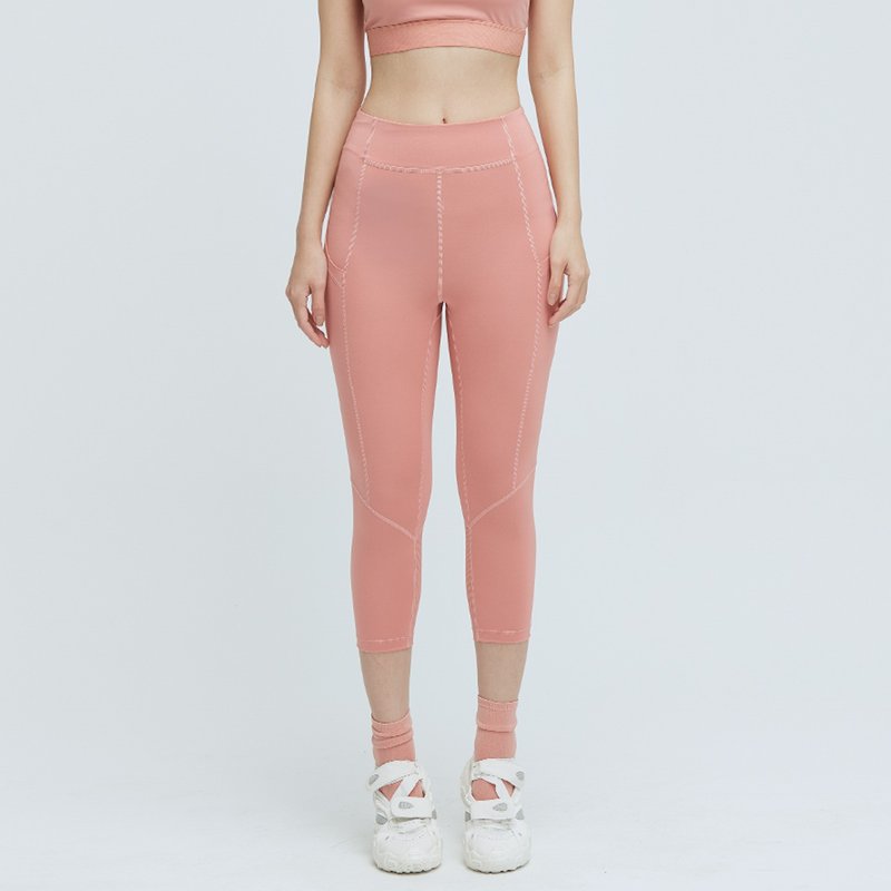 ULTRACOOL-高腰口袋七分魔力紧身裤(女)-荒漠粉沙 - 女装内搭/紧身裤 - 聚酯纤维 粉红色
