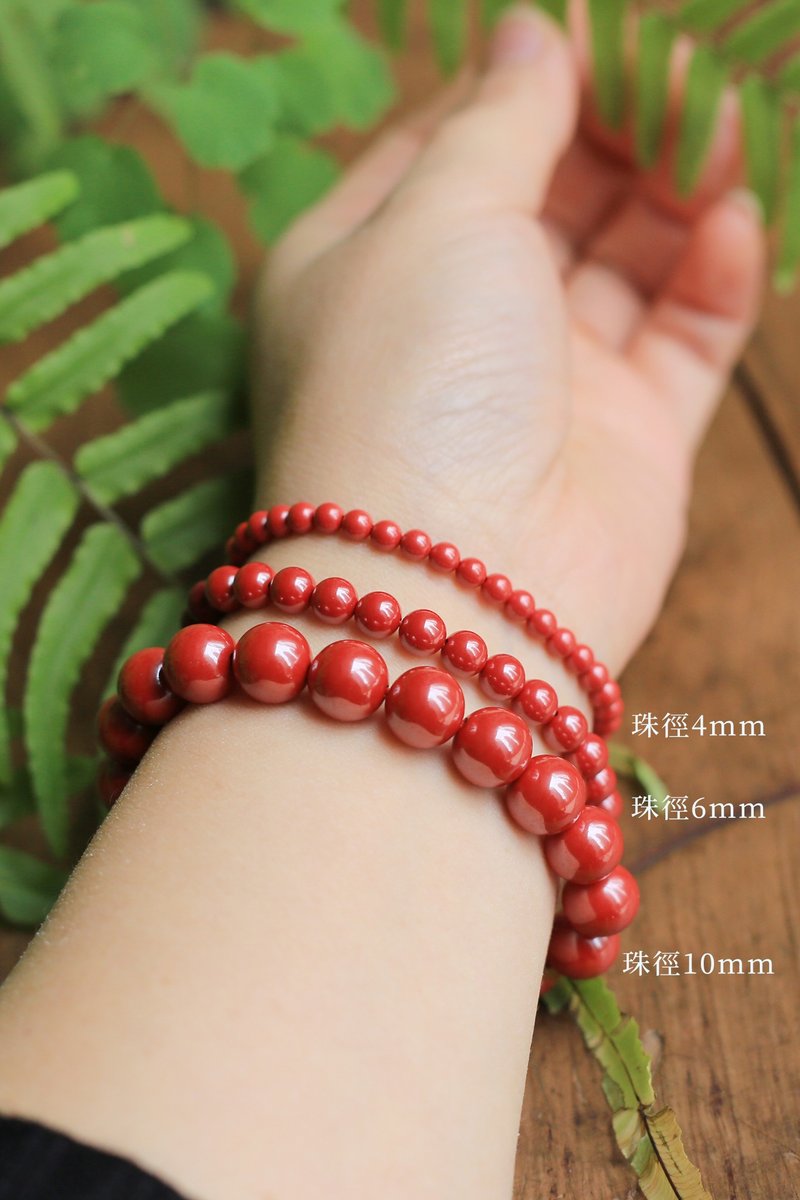 春秋手作 | 朱砂手串4mm与6mm | 原矿帝王朱砂 辟邪 化太岁 | 礼 - 手链/手环 - 半宝石 红色