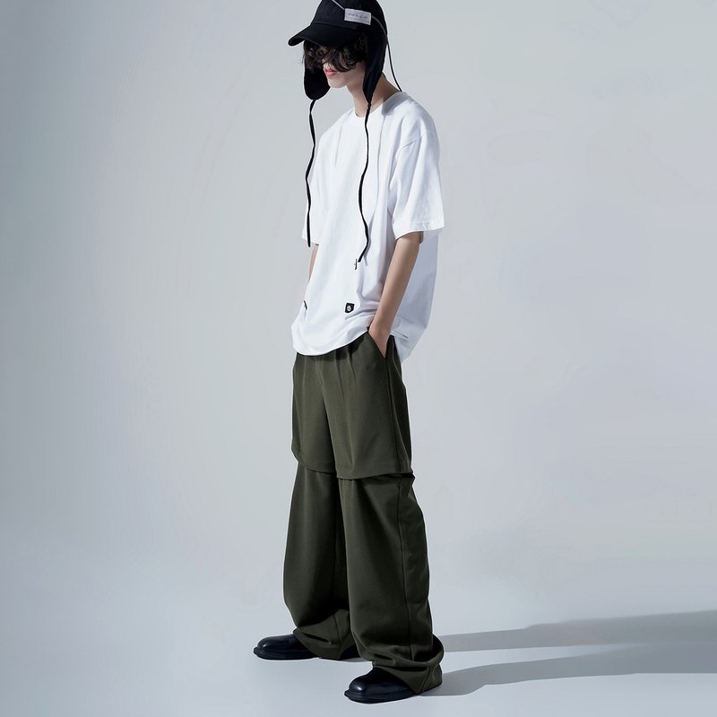 侧开口落地长裤 - 男士长裤 - 尼龙 绿色