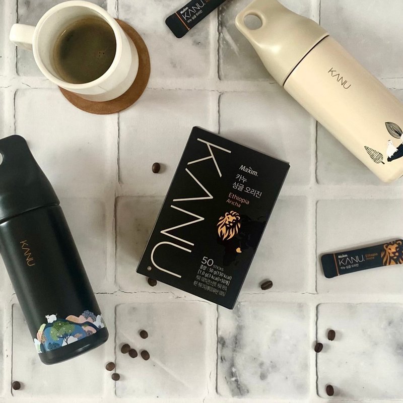 韩国 Maxim KANU 单品咖啡埃塞俄比亚艾瑞嘉 附造型保温瓶 400ml - 咖啡 - 其他材质 黑色