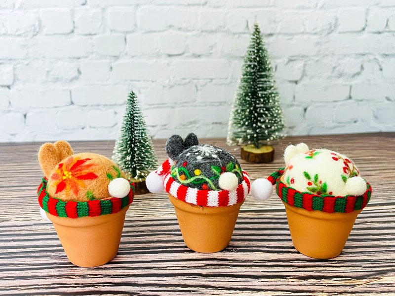 耶诞觅兔羊毛毡针插摆饰/memo夹 - 摆饰 - 羊毛 