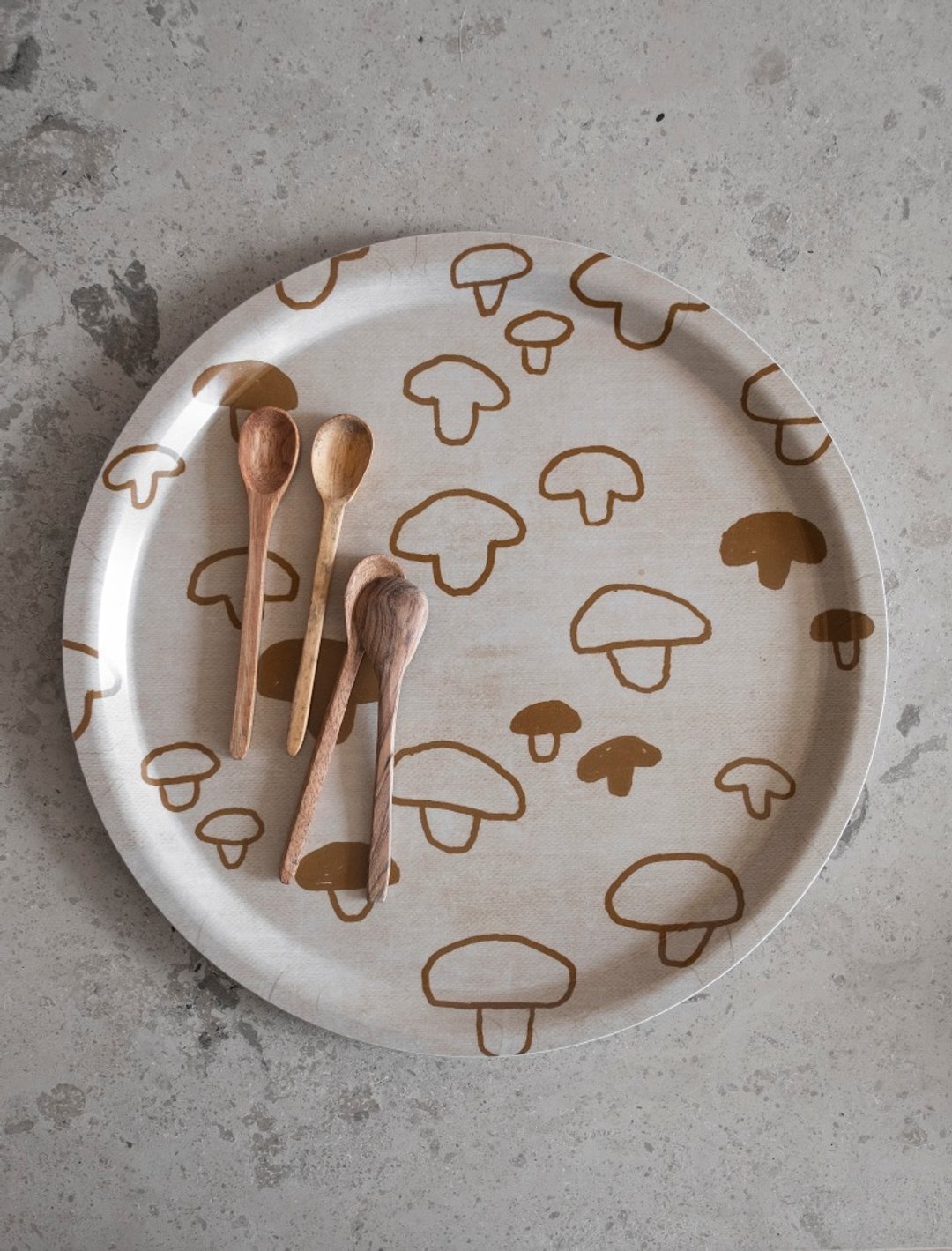圆型托盘-MUSHROOM TRAY, MUSTARD (31cm) - 托盘/砧板 - 木头 
