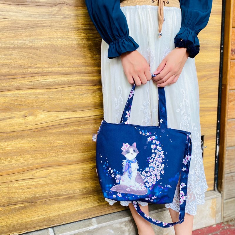 斜背包 | 肩背包 | 侧背包 - 浪漫樱花 • 美人猫 - 侧背包/斜挎包 - 棉．麻 紫色