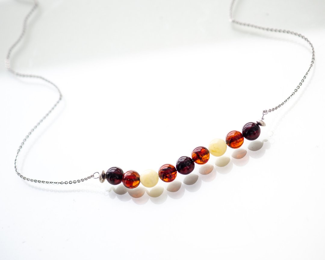 Amber Necklace, 925 Sterling Silver, Aries, Leo, Sagittarius Crystal Gift - 项链 - 宝石 多色