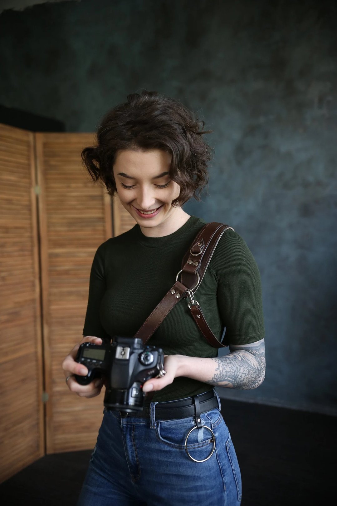 Leather Camera Strap, Shoulder Camera Strap, Camera Strap, Single Camera Harness - 皮带/腰带 - 真皮 黑色