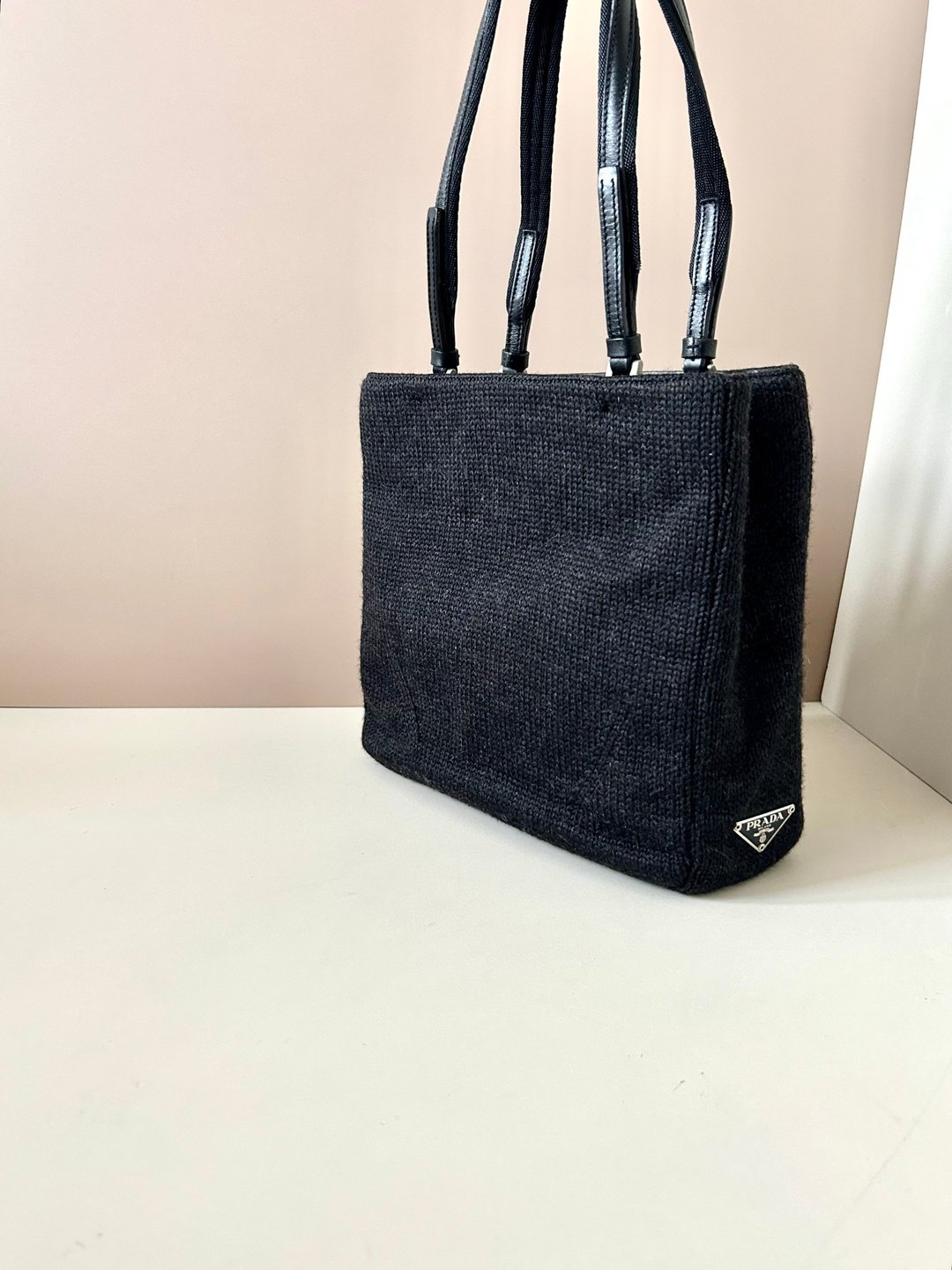 (特选) 中古 Prada 黑色侧背孭背单肩编织小托特包手提袋 - 侧背包/斜挎包 - 尼龙 黑色