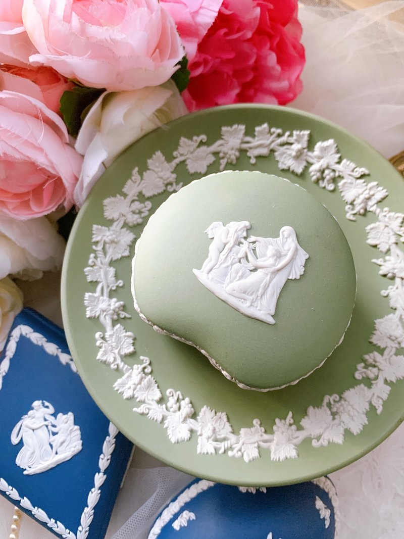 英国骨瓷Wedgwood jasper 绿色希腊神话浮雕豆豆设计珠宝盒饰品盒 - 收纳用品 - 其他材质 绿色