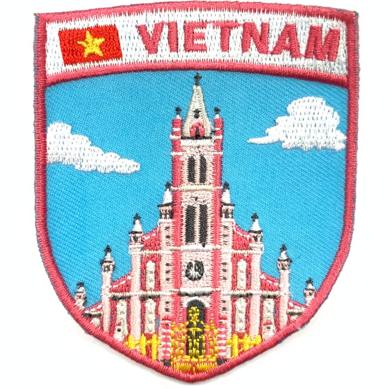越南 粉红教堂 热烫补丁贴 胡志明 岘港 熨烫袖标 背胶布标 耶稣 - 徽章/别针 - 绣线 多色