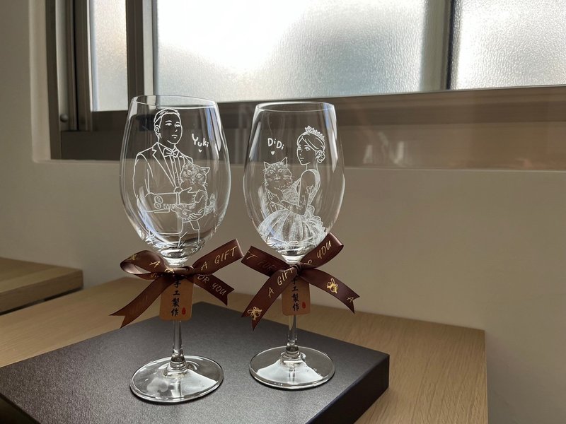 【定制化礼物】两只猫 夫妻各一杯 精致似颜绘 结婚对杯 宠物插画 - 订制画像 - 玻璃 透明