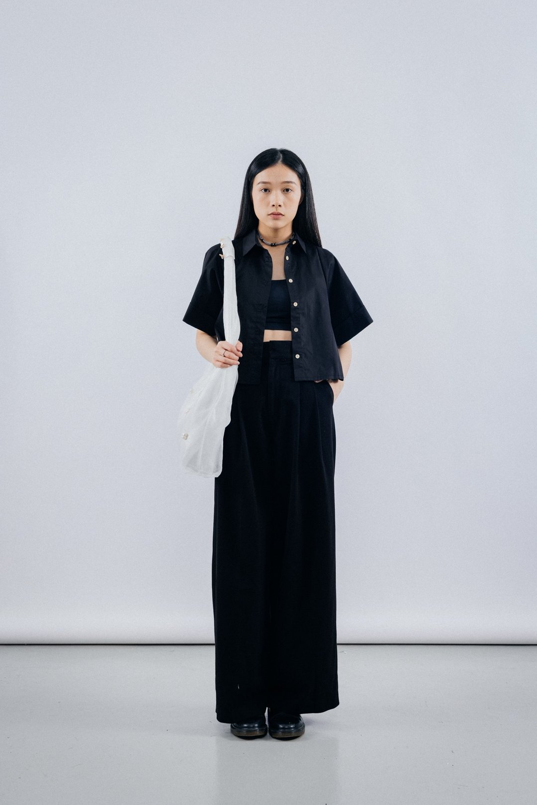 阔袖衬衫 Black Wide Sleeves Blouse Shirts - 女装衬衫 - 棉 黑色