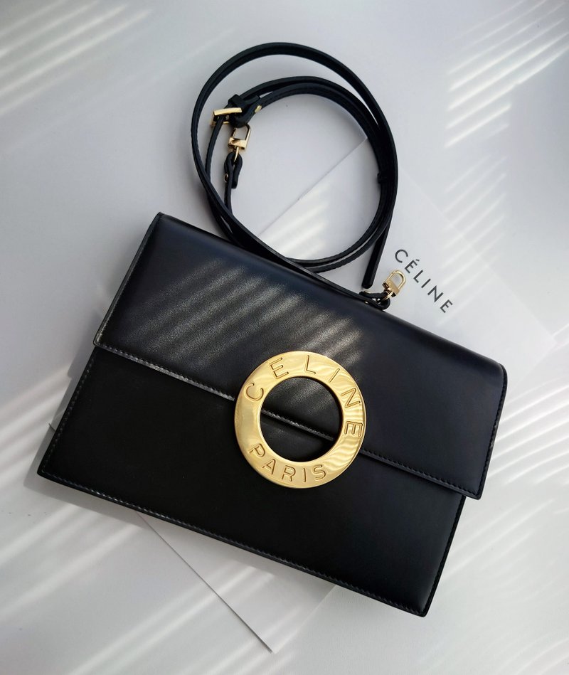 中古美品 CELINE 黑大金环信封包单肩包斜背包斜背包斜背袋手拿包 - 侧背包/斜挎包 - 真皮 黑色