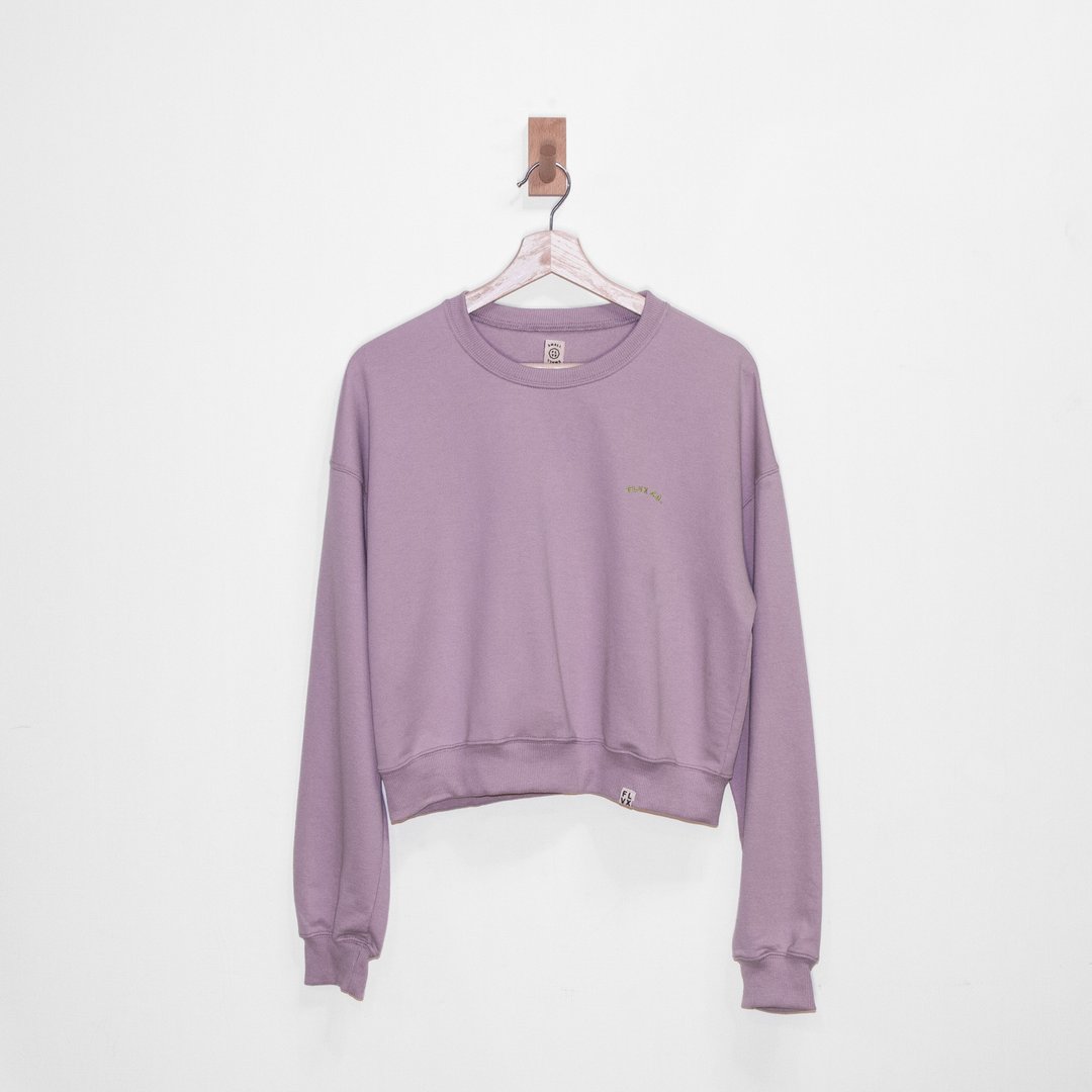 Embroidered Crop Sweater 女短版卫衣 - 薰衣草色 - 女装上衣 - 棉 紫色