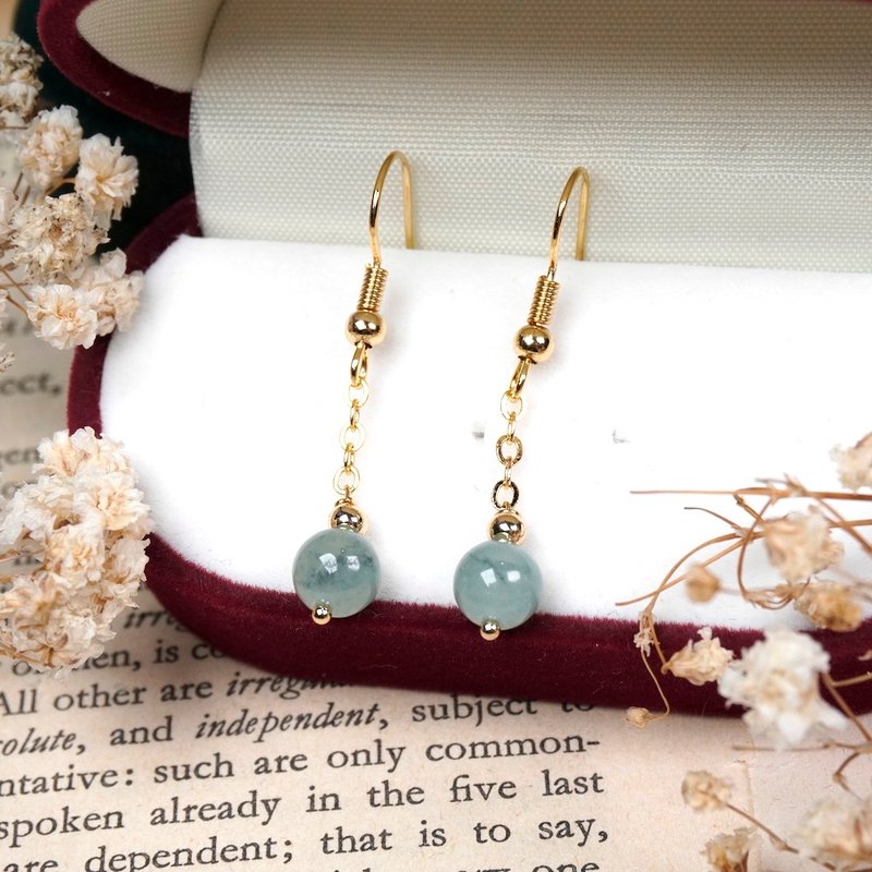 冰飘花翡翠圆珠耳环 14K包金 | 天然缅甸玉A货翡翠 | 送礼 - 耳环/耳夹 - 玉石 多色