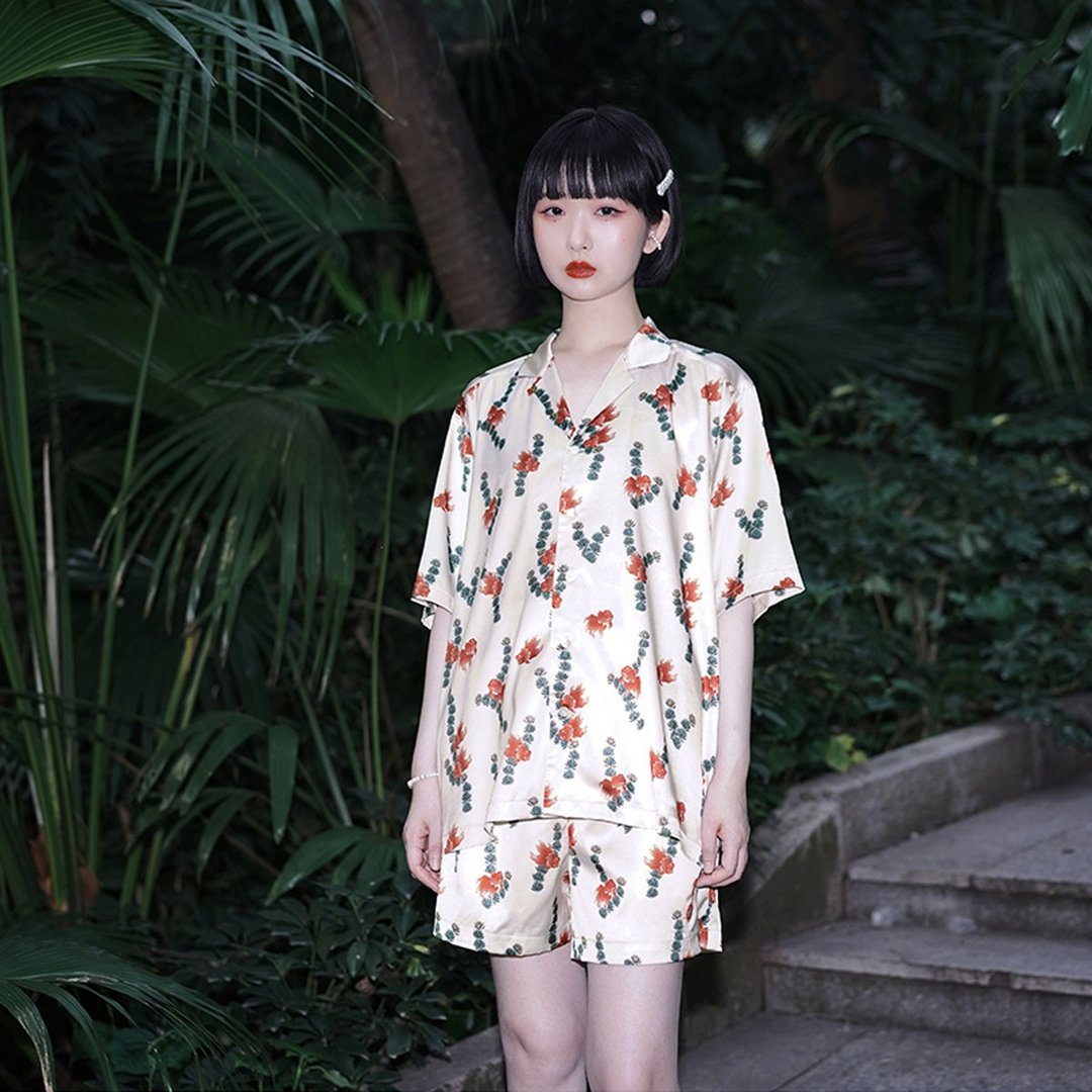 HOTELO水草金鱼印花威夷衬衫睡衣套装 - 女装上衣 - 其他材质 白色