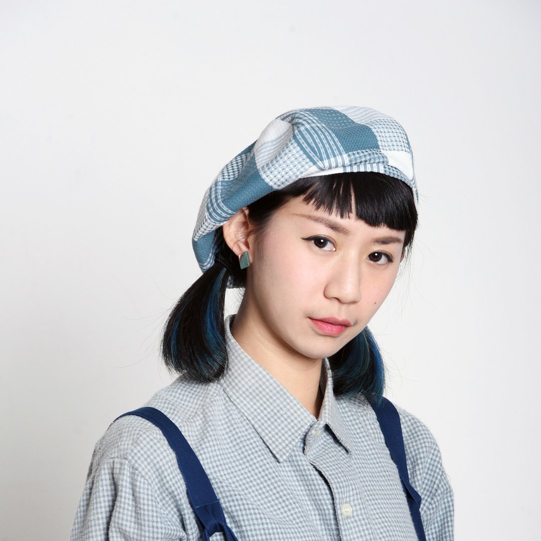 JOJA│贝雷 / 白绿格立体织纹 - 帽子 - 棉 绿色
