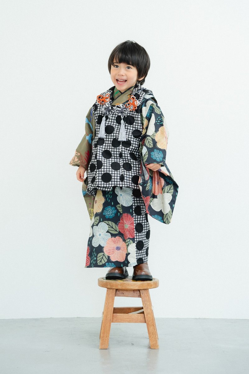 七五三 3岁套组 (和服与罩衫) - 童装礼服/连衣裙 - 棉．麻 黑色