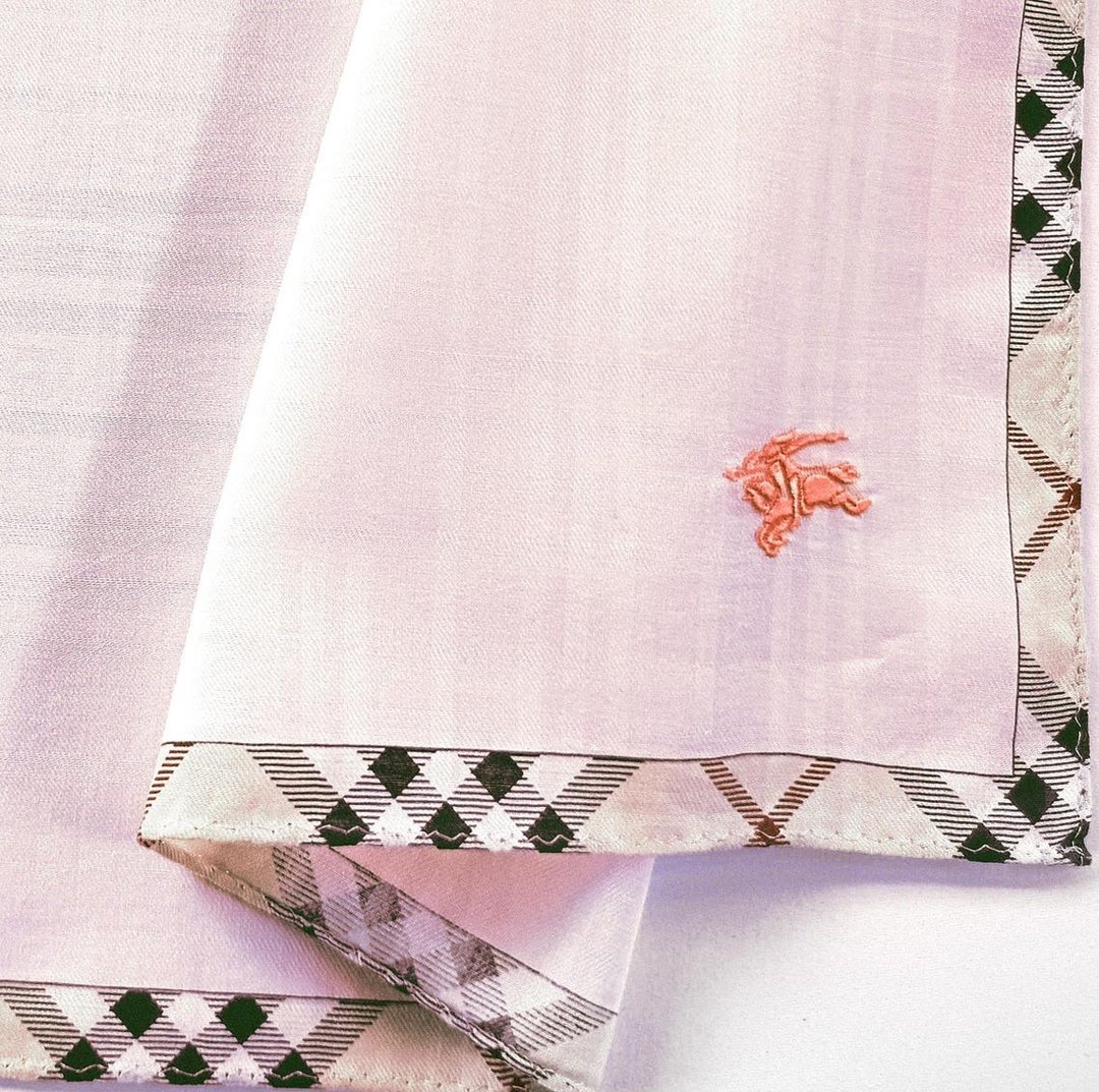 Burberry 复古手帕 粉红口袋巾 格纹滚边 19.5 x 19.5 英寸 - 手帕/方巾 - 棉 粉红色