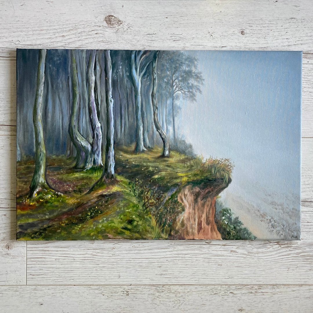 山水画，原创艺术，布面森林山水画，媒介艺术 - 海报/装饰画/版画 - 棉 灰色