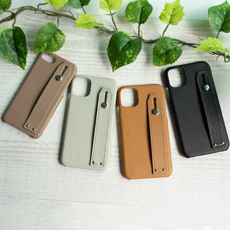 兼容于多种型号 [带皮带的智慧型手机保护套，收缩皮革] 防摔带，支架功能 BS07K - 手机壳/手机套 - 真皮 咖啡色