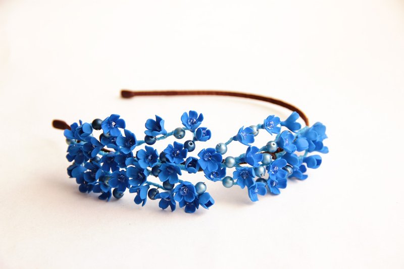 Navy blue wedding tiara Bridesmaid flower crown Bridal floral headband - 发饰 - 粘土 