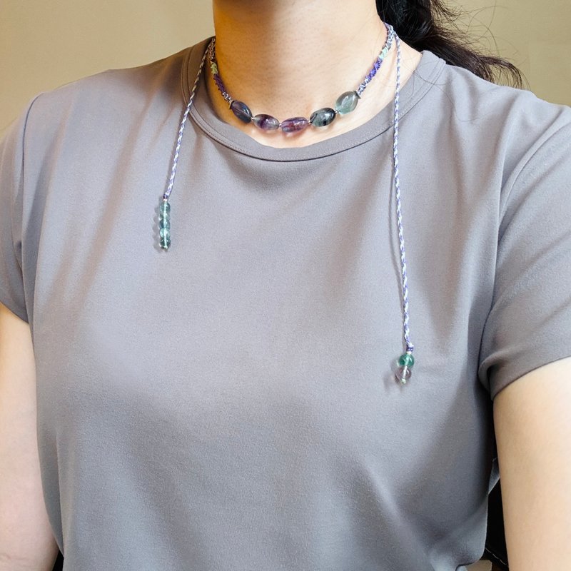 弗洛小夜 / 萤石 编绳 项链 - 项链 - 水晶 紫色