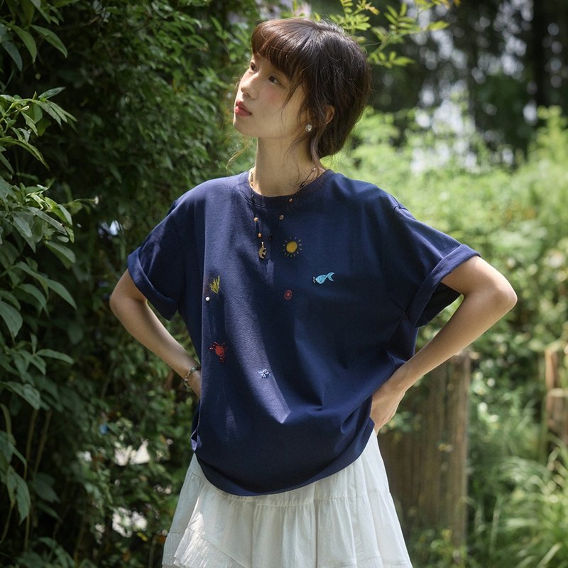宽松海洋印花T恤|T恤|夏款|Sora-1851 - 女装 T 恤 - 棉．麻 