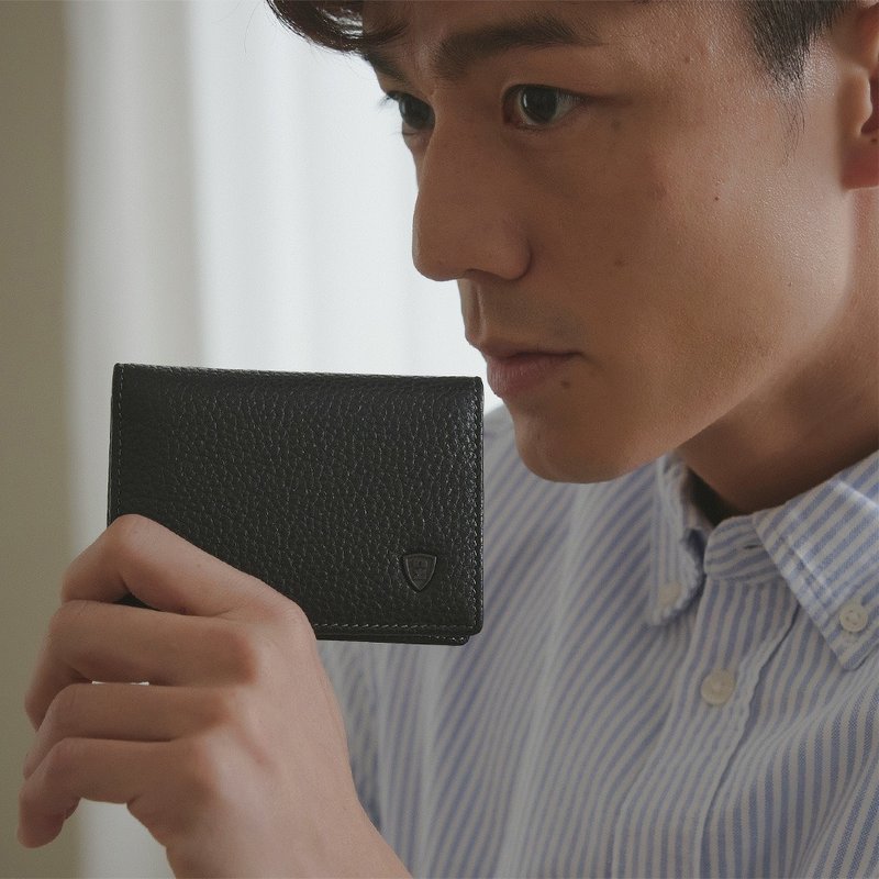 【金安德森】Owen 牛皮横式名片夹-神秘黑 - 皮夹/钱包 - 真皮 黑色