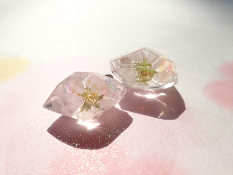 Keio Sakura Gemstone One Earrings Clip-On - 耳环/耳夹 - 植物．花 粉红色
