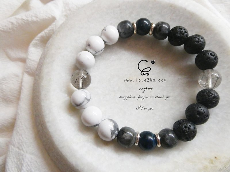 晶晶工坊*Love2hm 【青雷】月光原石 雷公墨 白松石 蓝磷灰 情人 - 手链/手环 - 宝石 蓝色