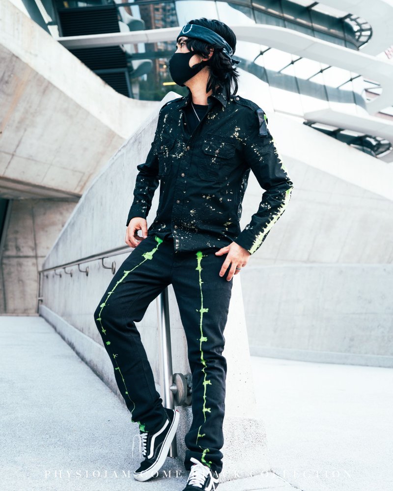 Come Black系列暗黑萤光恤衫 - 男装衬衫 - 棉．麻 黑色