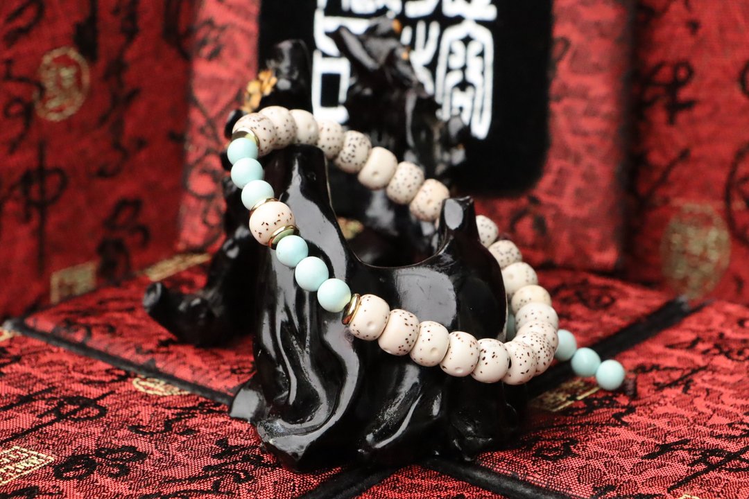 精品星月菩提手珠 8x6mm 绿松石隔珠 定制化设计 手链 设计 菩提 - 手链/手环 - 木头 
