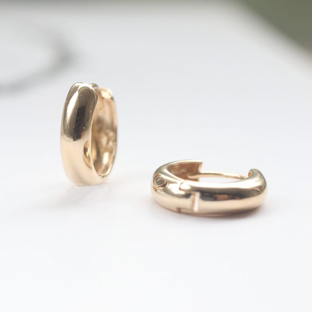 14K 圆弧宽耳扣耳环 (内径 9 mm) - 耳环/耳夹 - 贵金属 金色