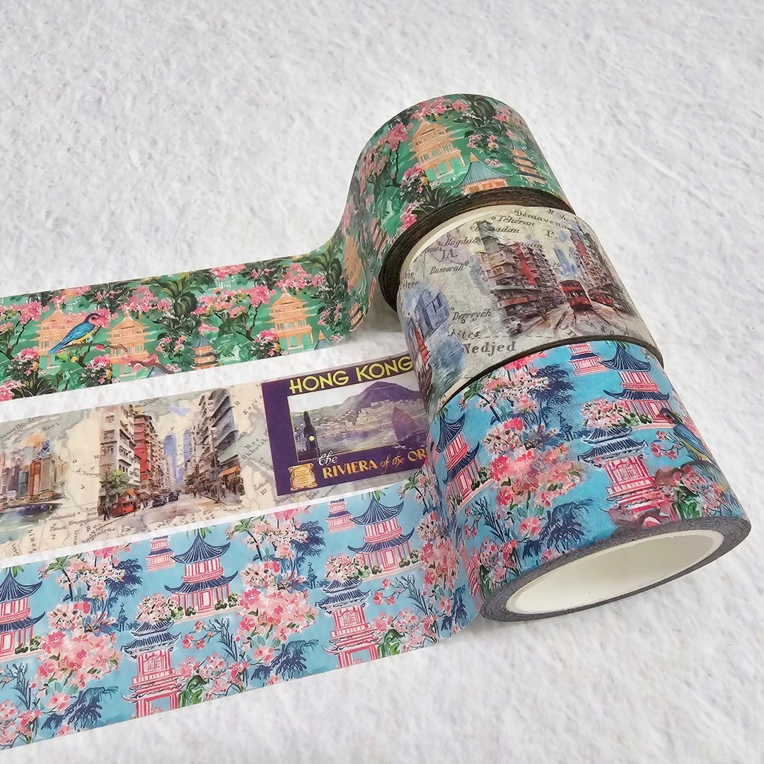 Hong Kong vintage theme washi sticker tapes. extra long - 贴纸 - 纸 蓝色