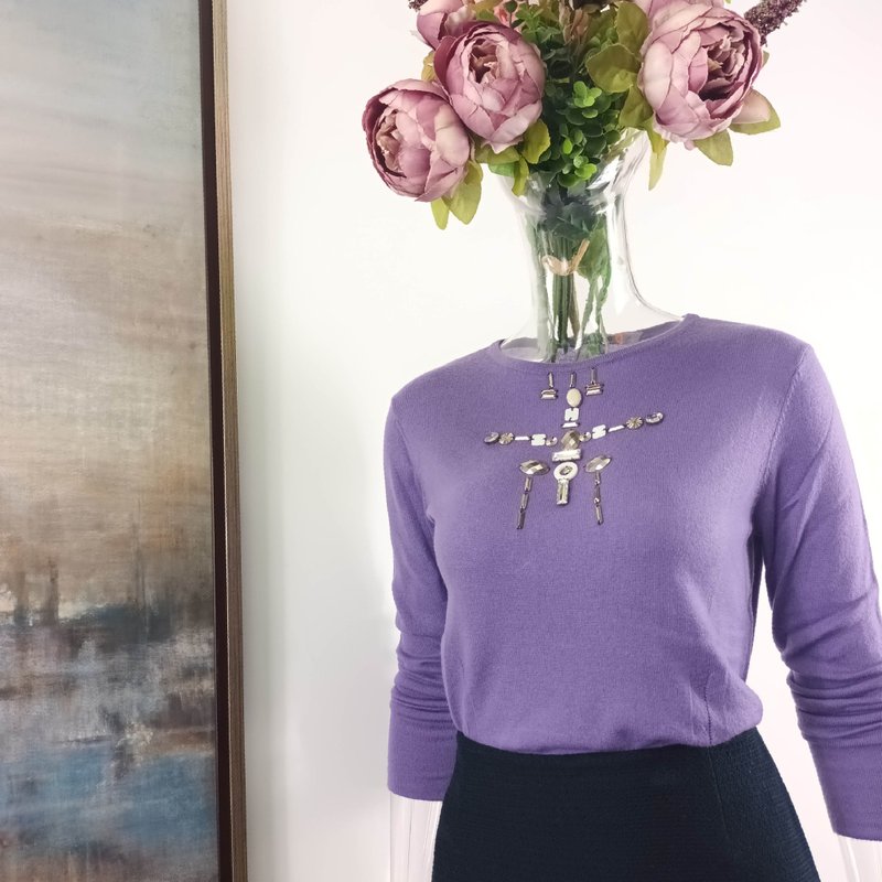 紫芋色丝滑全羊绒女装主题图案套头毛衣 免费客定手绣字母 - 女装针织衫/毛衣 - 羊毛 紫色