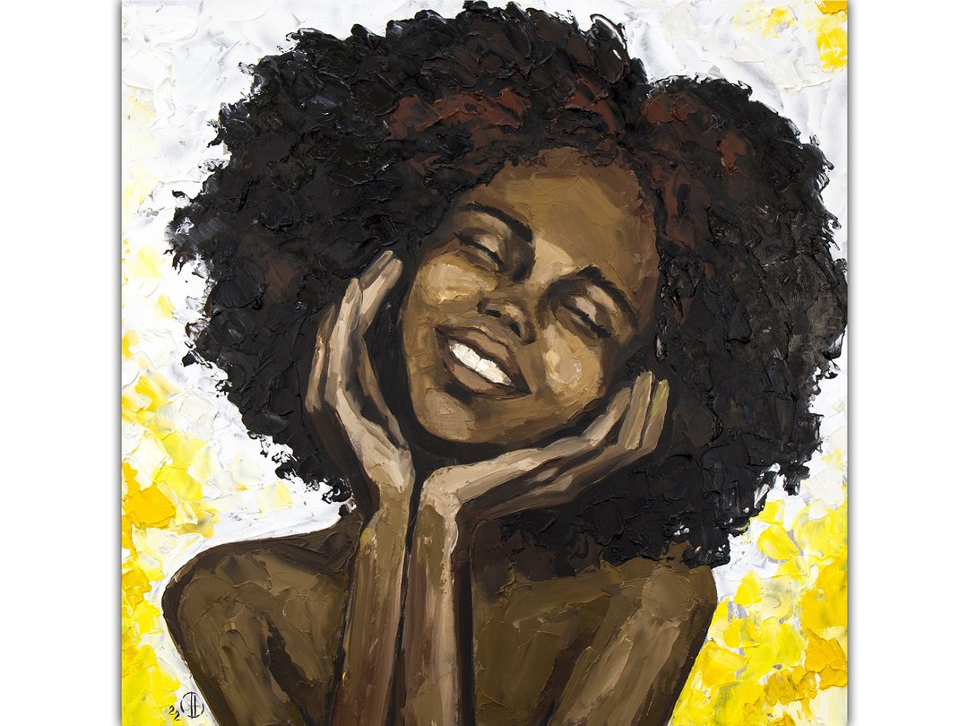 African Woman Painting African American Woman Original Art Black Woman Portrait - 海报/装饰画/版画 - 其他材质 黄色