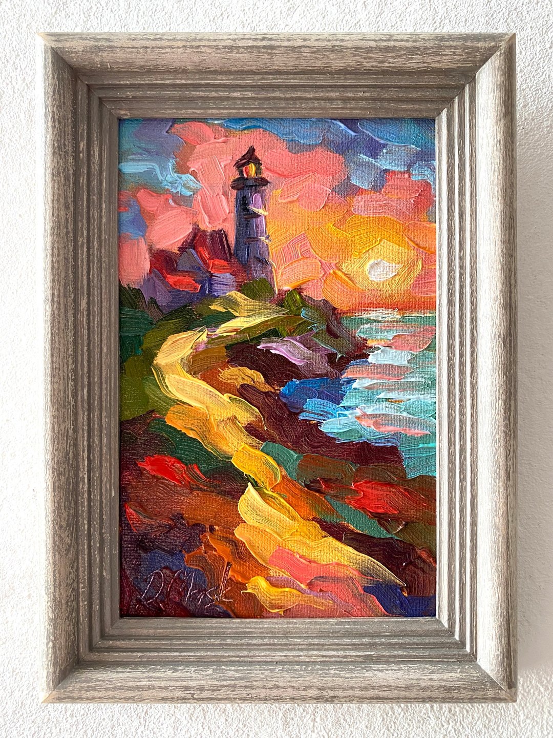 灯塔油画原创海景画厚涂小幅艺术品海洋海岸壁画 - 墙贴/壁贴 - 木头 