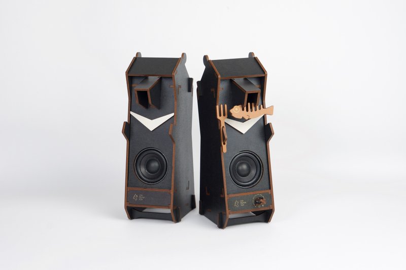 熊熊猎鱼｜立体拼图音响 台湾黑熊(双声道) + 鱼与鱼叉 - 扩音器/喇叭 - 木头 黑色