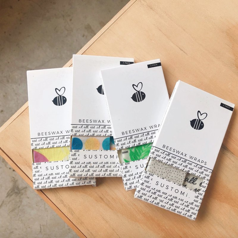 Sustomi蜂蜡保鲜布 - 两件装 (内含1小、1中) - 厨房用具 - 环保材料 白色