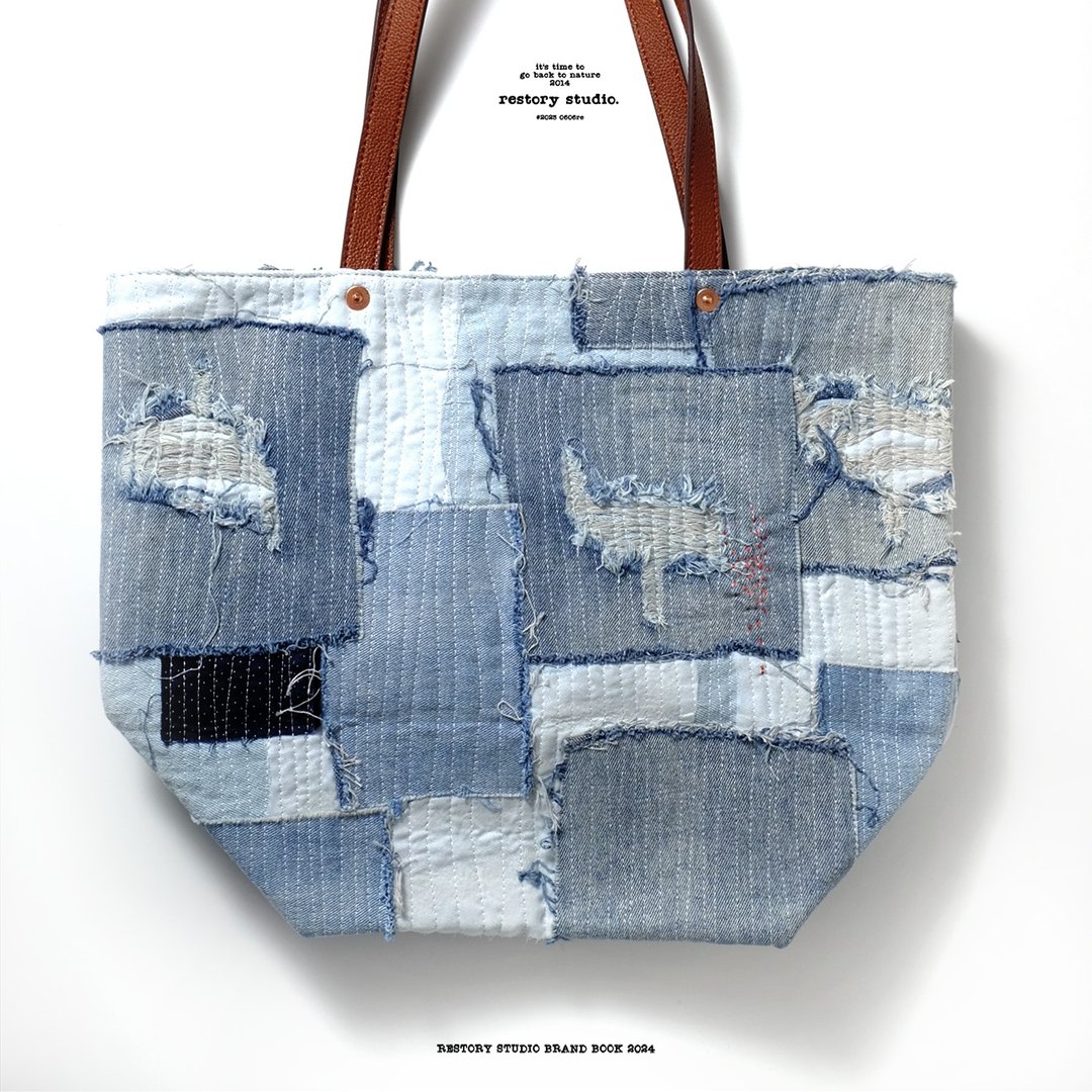 TOTE BAG  VINTAGE 个性原创复古 DIY 手工牛仔拼布托特包 - 手提包/手提袋 - 其他材质 