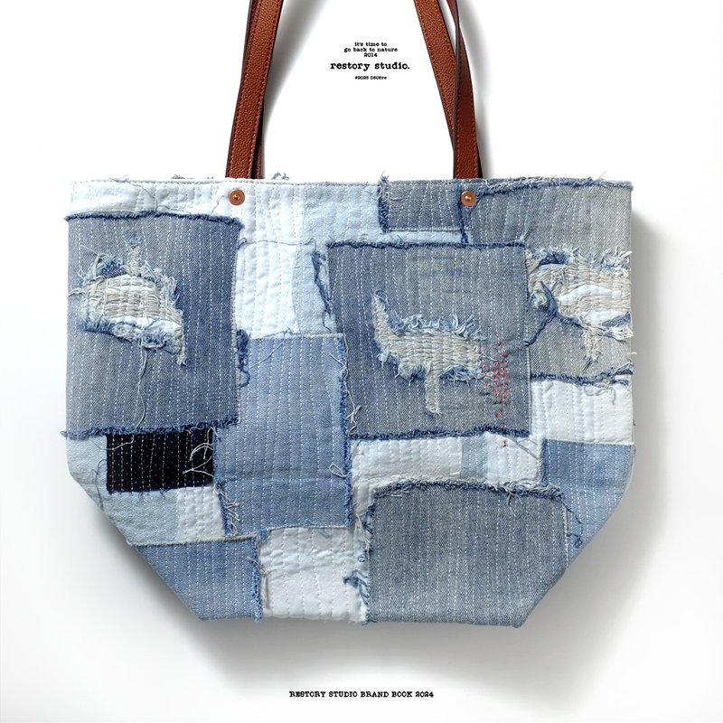 TOTE BAG  VINTAGE 个性原创复古 DIY 手工牛仔拼布托特包 - 手提包/手提袋 - 其他材质 