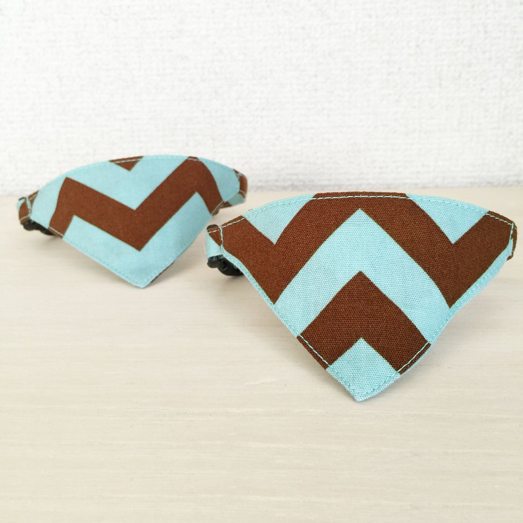 Zigzag Pattern Cat Bandana Collar Safety Buckle Safety Collar - 项圈/牵绳 - 棉 蓝色