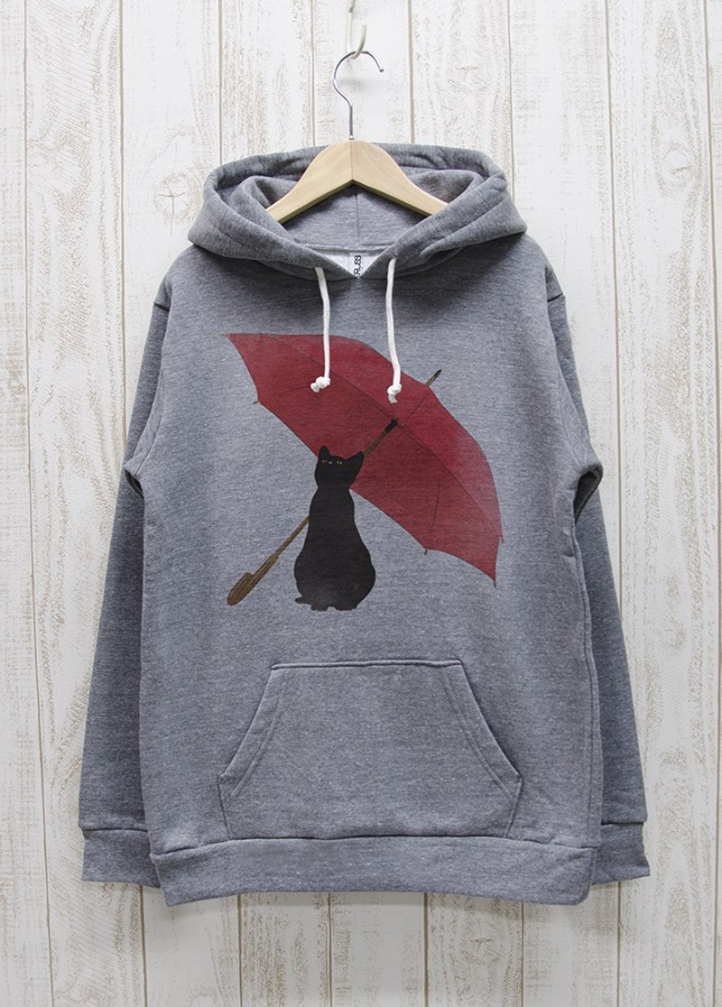 Rainy Black Cat Parker Heather Gray / R039-P-GR - 中性连帽卫衣/T 恤 - 棉．麻 灰色