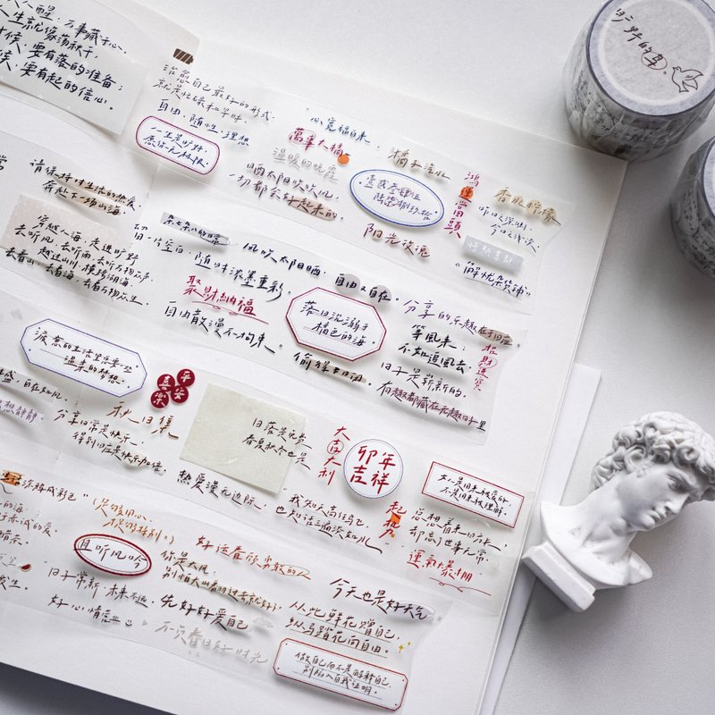 旷野的鸟 亮面PET胶带 轻复古风 中文手写打底 - 纸胶带 - 纸 多色