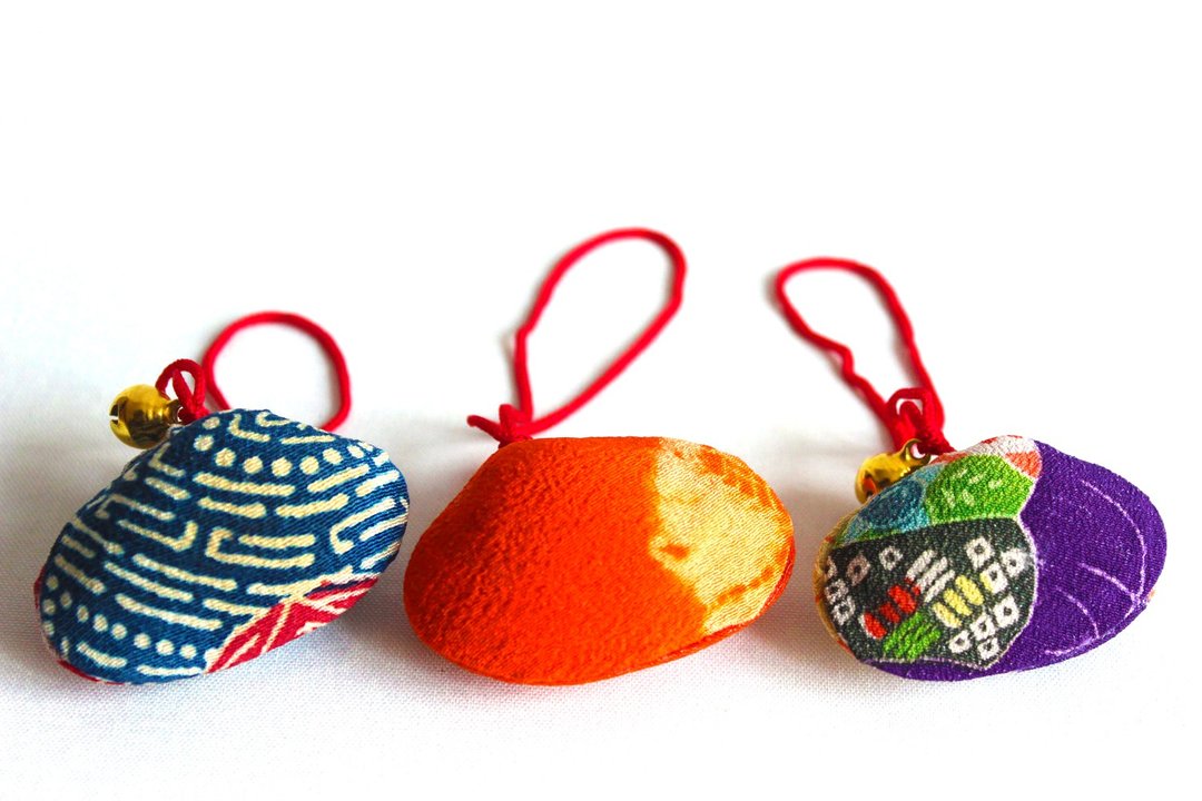 Seashell of Lucky Charm 3pic B,japanese keyring,kimono,strap - 钥匙链/钥匙包 - 棉 